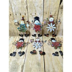 6 Vtg Rustic Metal Painted Snowman Christmas Ornament Tree Star Snowflake Boots